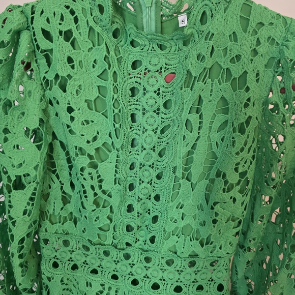 Catchall Green Lace Midi Dress Emerald High Neck Long Sleeve S NWT - Picture 4 of 6